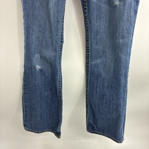 Old Navy Womens 6 Y2K Bootcut Jeans Blue Distressed Denim Painted Pocket - Picture 2 of 11